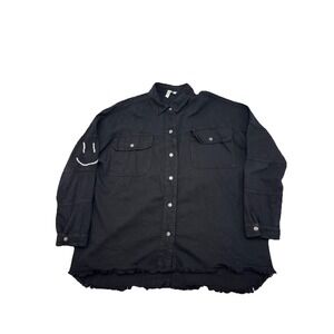 ELAN Embroidered Smiley Face Shacket Black Oversized Size Large Distressed